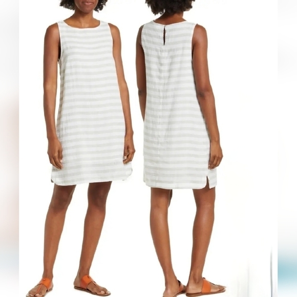 BeachLunchLounge Olive Green Striped Linen Dress XS - Picture 1 of 10